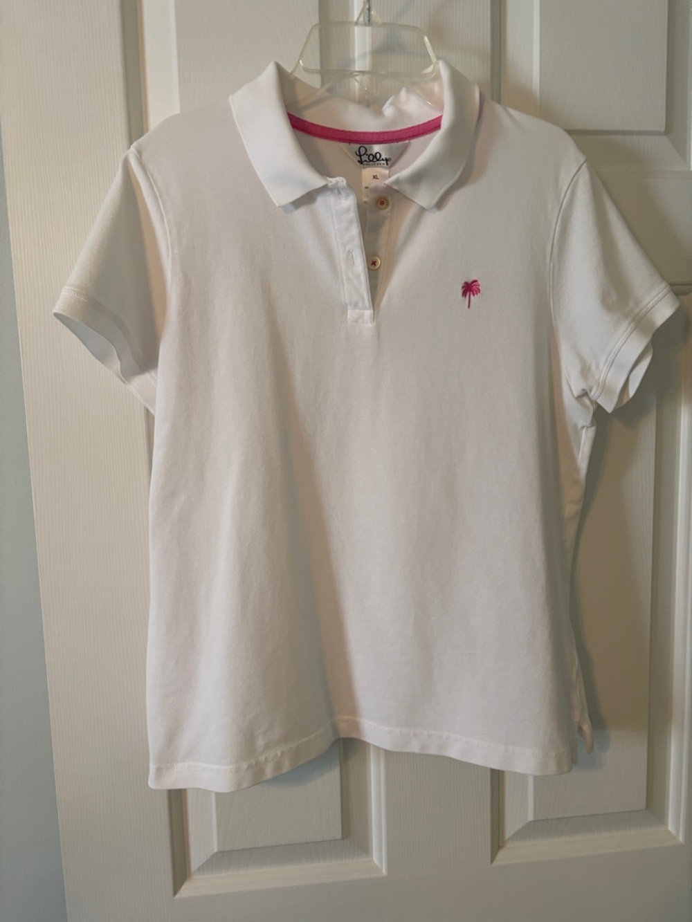 Lilly Pulitzer White Polo with Pink Palm Embroidery